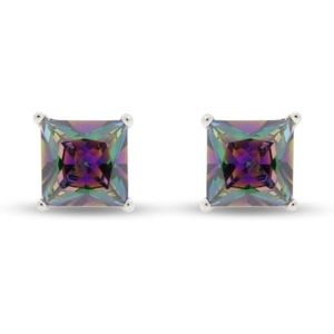 14k 925 Mystic Fire Topaz Princess Cut Solitaire Earrings